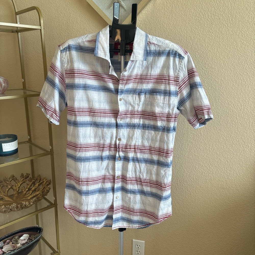 Panhandle Rough Stock Medium Red Blue Striped Western Button‎ Up Shirt